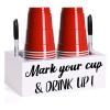 Double Disposable Cup Holder with Marker Slot Wooden Mark Your Cup and Drink Up 2 Sides Designs Drink Dispensers for Parties Farmhouse Bar Christmas Housewarming Party Holiday Decor Hostess Gifts view 1