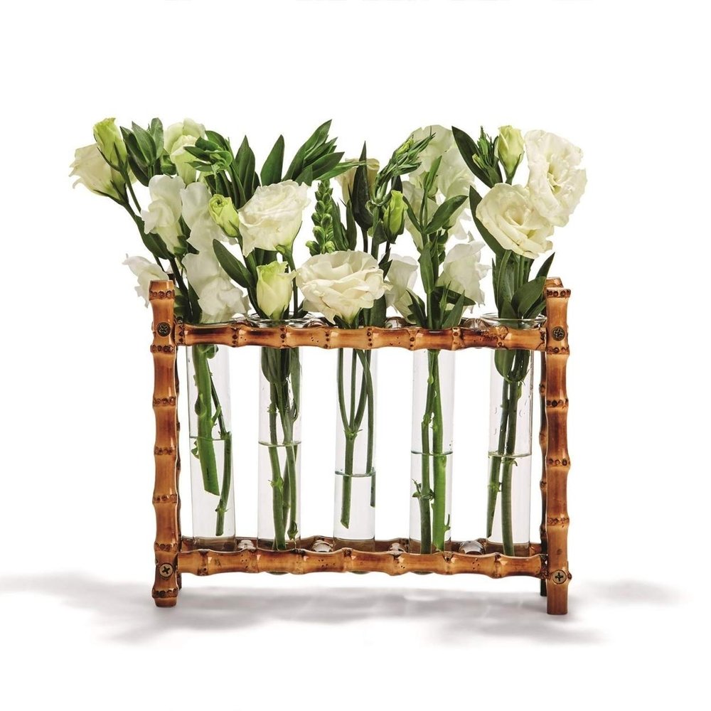 Tozai Home WTR006 Natural Bamboo Vase Includes 5 Glass Tubes