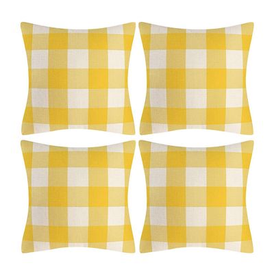 AHAHM Yellow and White Buffalo Check Plaid Throw Pillow Covers Farmhouse Decorative Throw Pillow Case Indoor Outdoor Cushion Cover Pillowcase for Sofa 18X18 Inch Set of 4