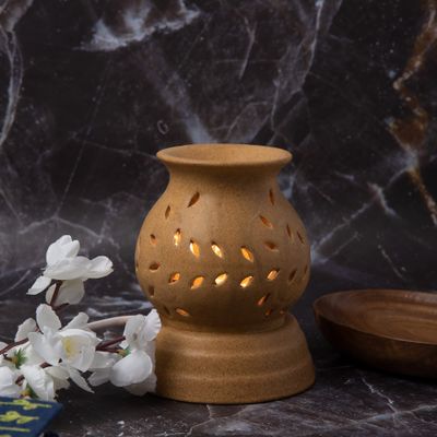 India Meets India Electric Diffuser Aroma Oil Burner Matki Shape Handicraft by Awarded Indian Artisan (Brown)