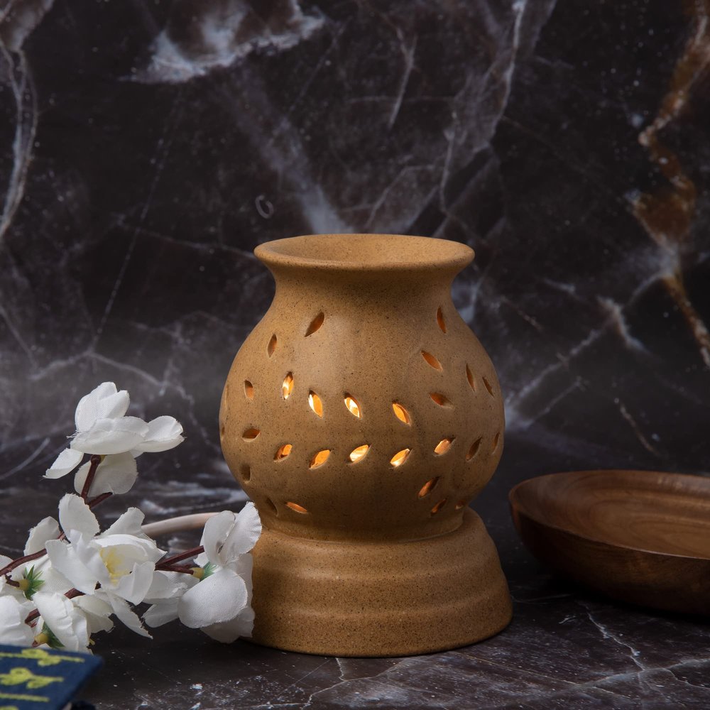 India Meets India Electric Diffuser Aroma Oil Burner Matki Shape Handicraft by Awarded Indian Artisan (Brown)