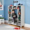 Martha Stewart Kids' Storage System (Gray)  Wood Bookshelf Cubby with Seat Cushion, Shelves and Storage Bins; Reading Nook Bookcase and Kids Room Bench view 3