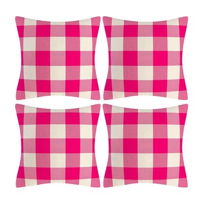 AHAHM Pink and White Buffalo Check Plaid Throw Pillow Covers Farmhouse Decorative Throw Pillow Case Indoor Outdoor Cushion Cover Pillowcase for Sofa 18X18 Inch Set of 4