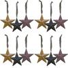 12 Primitive Barn Star Ornaments | Rustic Country Christmas Tree Americana Patriotic Metal Ornaments | 3.25 inch | 3 Colors with Gingham Hangers view 1