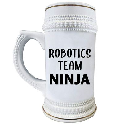 Art by Chelsydale Robotics Team Ninja Beer Stein Mug 22oz Ceramic Drinkware - AI Robot Coach Idea Mentor Robotic Program School Instructor Mentorship Funny Cute Gag Gifts for Appreciation