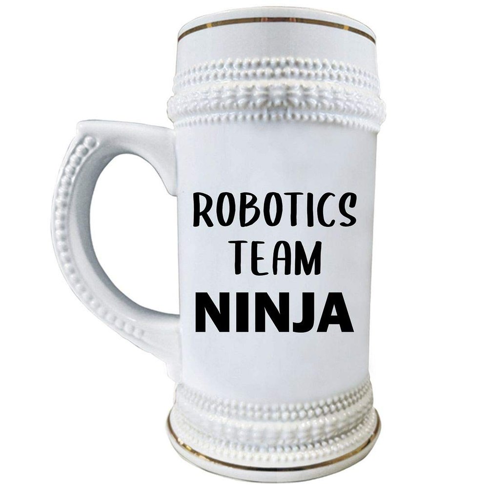 Art by Chelsydale Robotics Team Ninja Beer Stein Mug 22oz Ceramic Drinkware - AI Robot Coach Idea Mentor Robotic Program School Instructor Mentorship Funny Cute Gag Gifts for Appreciation