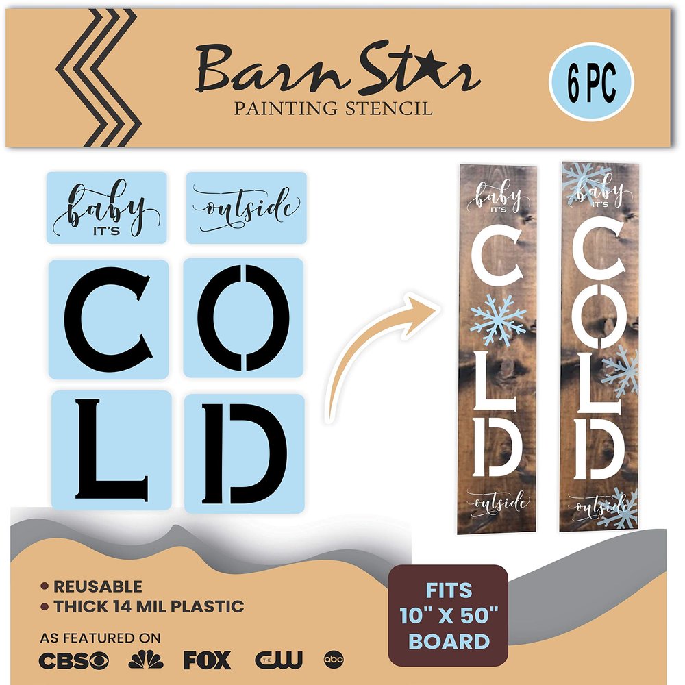Barn Star Baby It's Cold Outside Stencil Kit - Paint Your Own Vertical Porch Sign - Reusable - Fits 10" x 50" Board