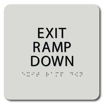 The Sign Studio - 6" x 6" - Light Gray/Black - ADA - Exit Ramp Down Sign with Tactile & Braille