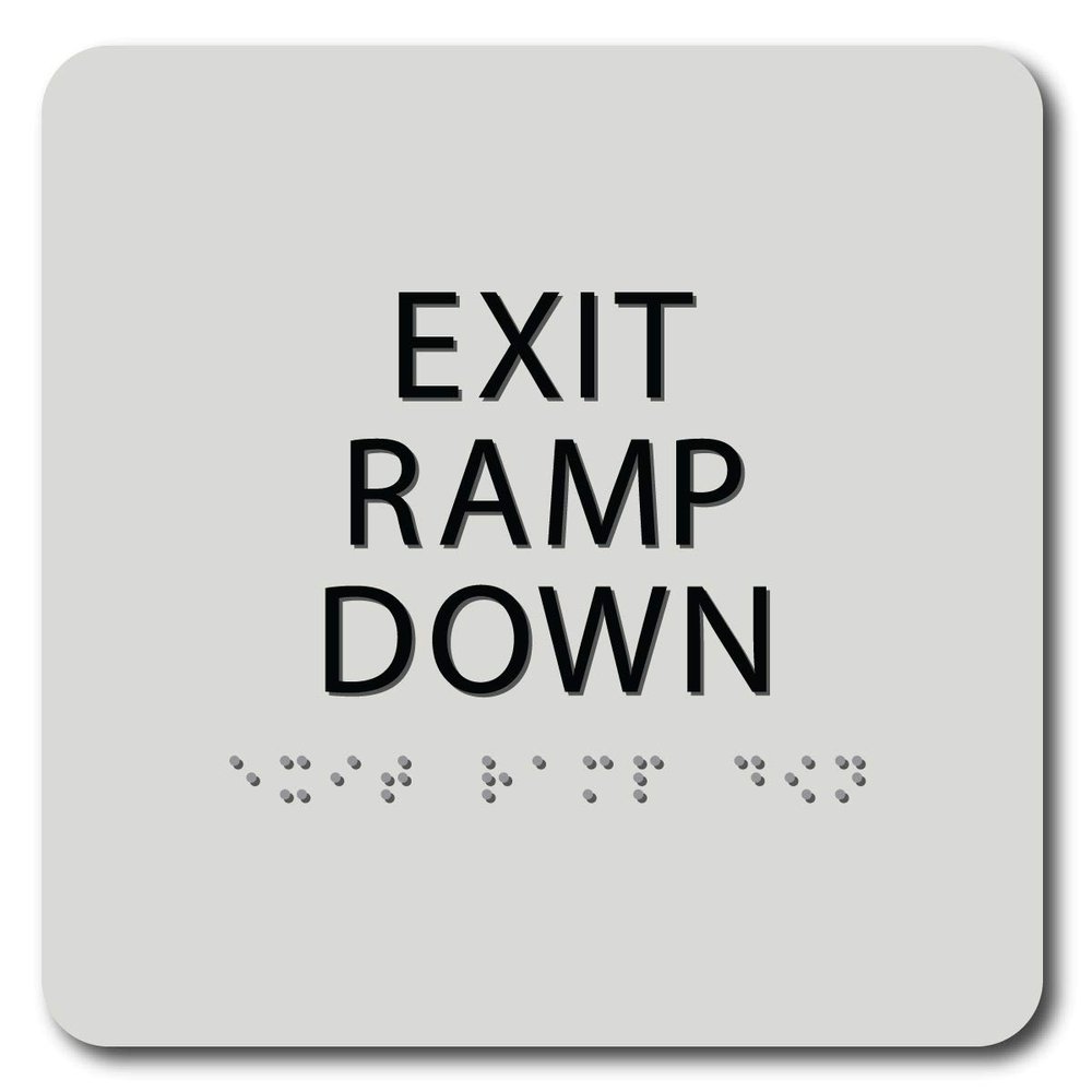 The Sign Studio - 6" x 6" - Light Gray/Black - ADA - Exit Ramp Down Sign with Tactile & Braille