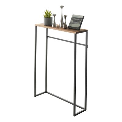 YAMAZAKI Home Slim Console Table Narrow Entryway Table (24 Inch) with Hooks, Ultra-Shallow Skinny Console Table for Small Spaces, Modern, Black, Steel + Wood, Easy Assembly
