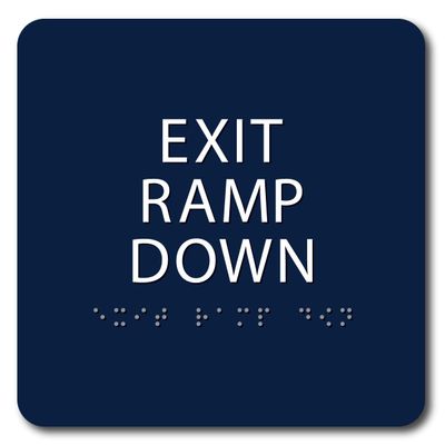 The Sign Studio - 6" x 6" - Marine Blue/White - ADA - Exit Ramp Down Sign with Tactile & Braille