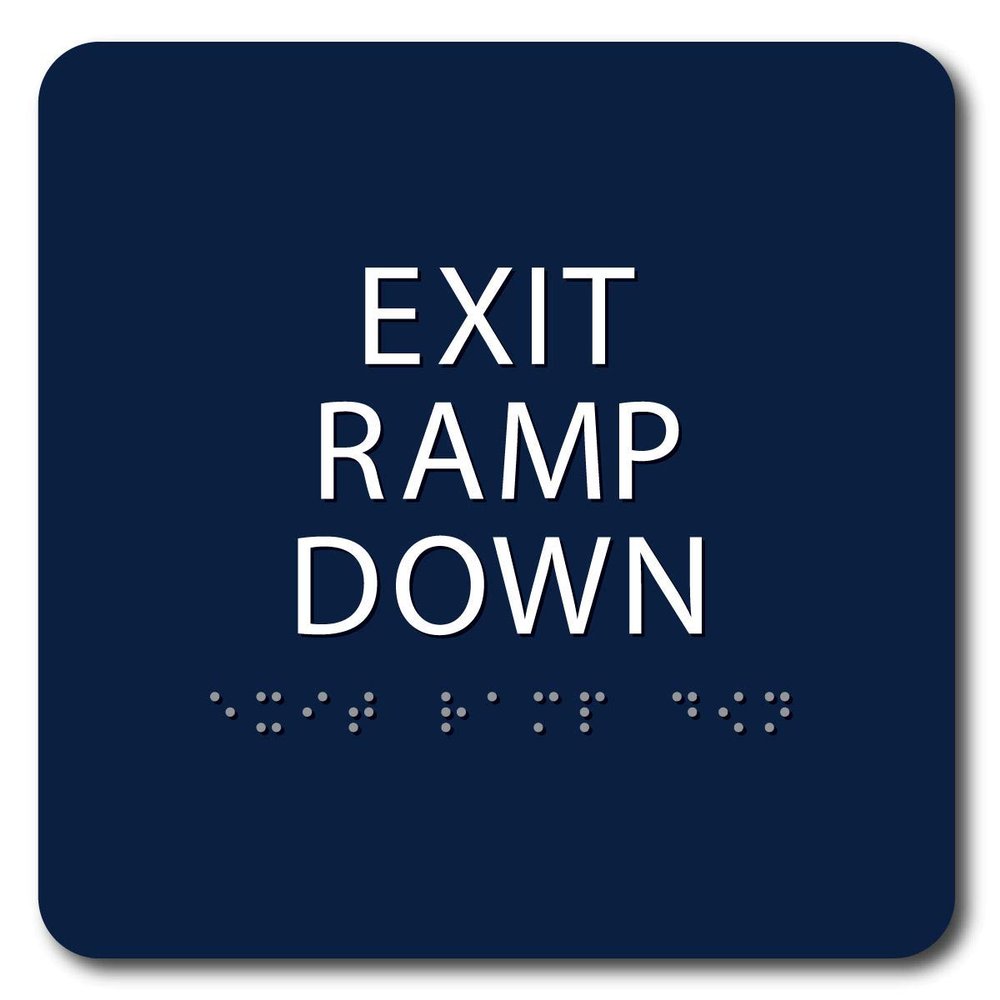 The Sign Studio - 6" x 6" - Marine Blue/White - ADA - Exit Ramp Down Sign with Tactile & Braille