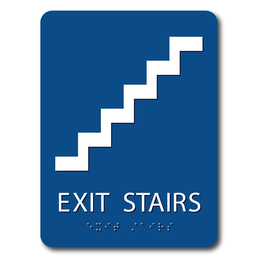 The Sign Studio - 6" x 9" - Blue/White - ADA - Exit Stairs with Pictorial Sign with Tactile & Braille