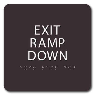 The Sign Studio - 6" x 6" - Dark Brown/White - ADA - Exit Ramp Down Sign with Tactile & Braille