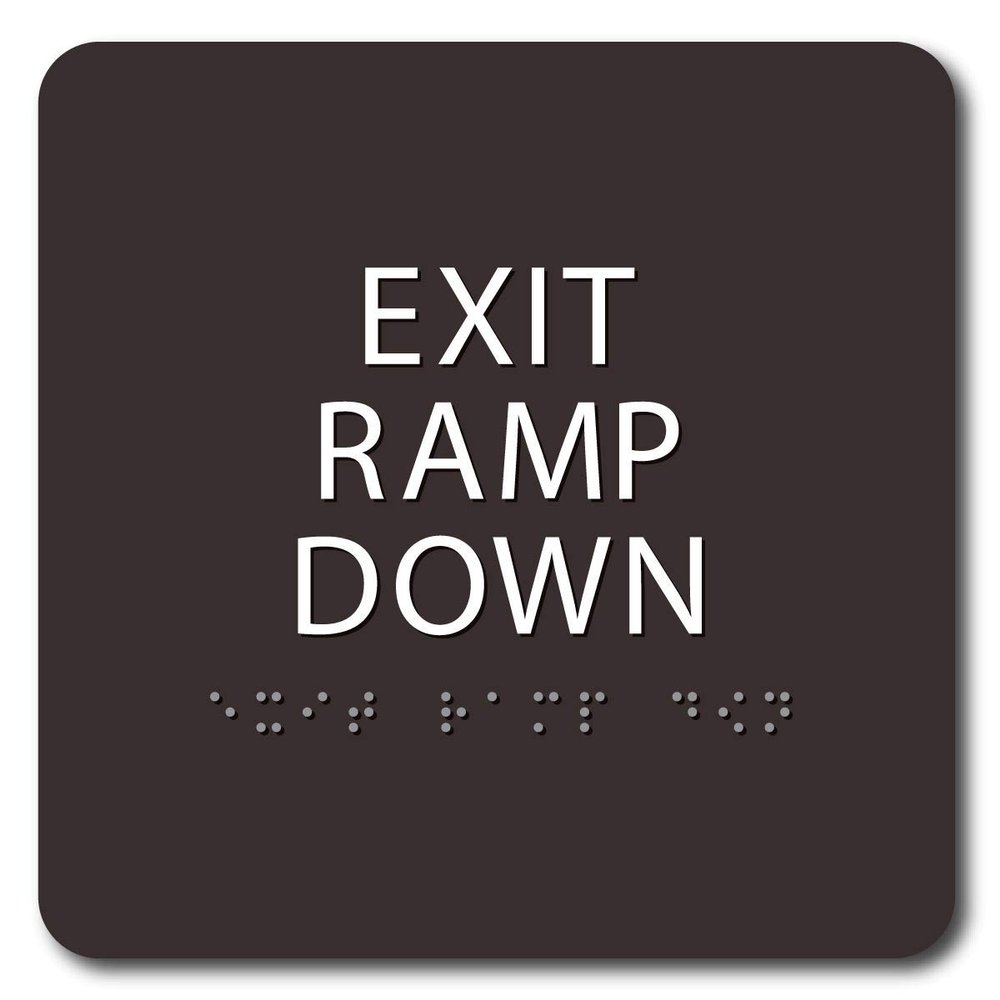The Sign Studio - 6" x 6" - Dark Brown/White - ADA - Exit Ramp Down Sign with Tactile & Braille