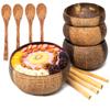 Rainforest Bowls Set of 4 Jumbo Stripes Coconut Bowls, 4 Wooden Spoons & 4 Reusable Bamboo Straws - 100% Natural, Hand Carved by Artisans, Eco-Friendly & Sustainable - Smoothie/Acai/Salad Bowls view 1