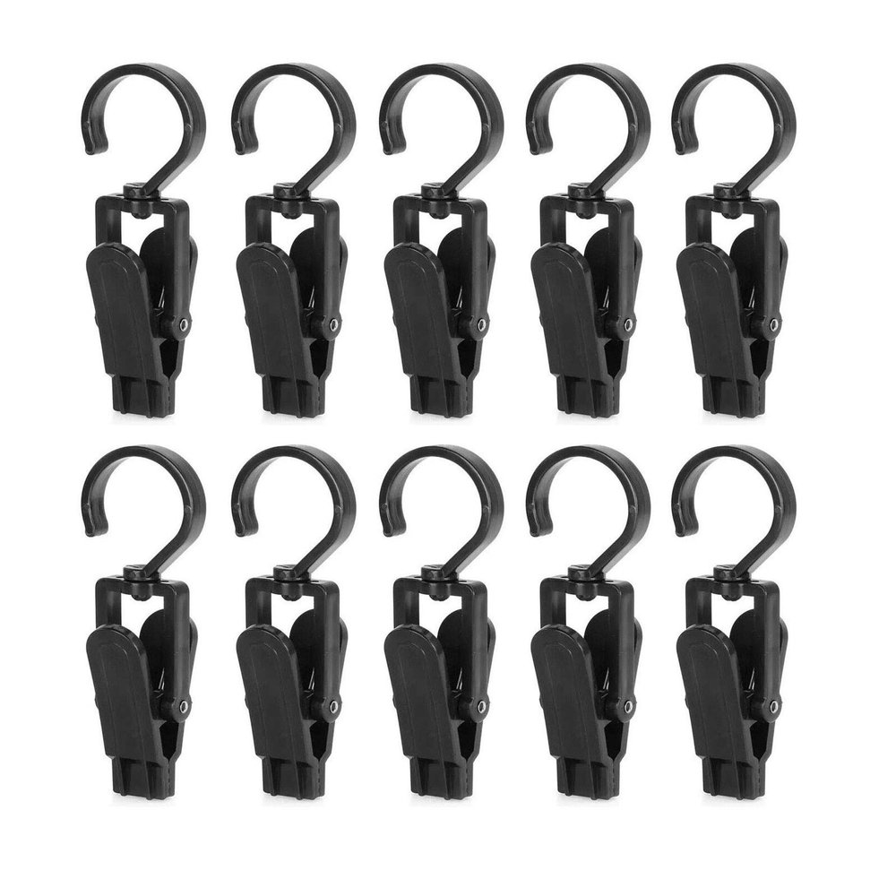 Wenplus 10 PCS Super Strong Plastic Swivel Hanging Hooks Home Swivel Laundry Clips Curtain Clips Clothes Pins Beach Towel Clips, 4.3inch, Black
