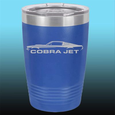 1968 Ford Cobra Jet Mustang 20oz Stainless Steel Tumbler w/Clear Lid royal