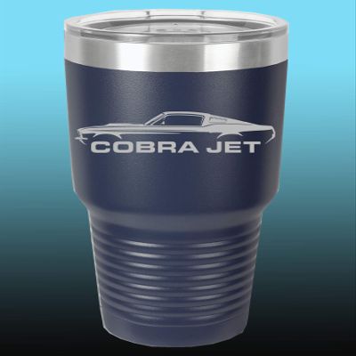 1968 Ford Cobra Jet Mustang 30oz Stainless Steel Tumbler w/Clear Lid navy