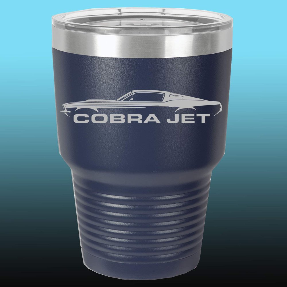 1968 Ford Cobra Jet Mustang 30oz Stainless Steel Tumbler w/Clear Lid navy