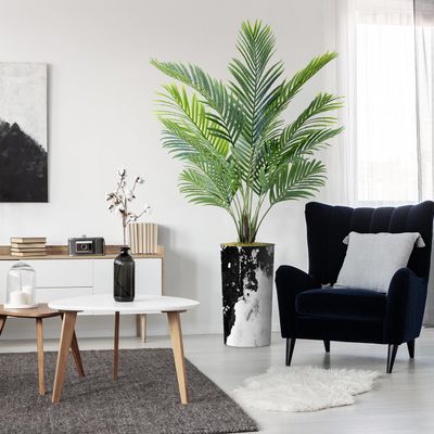 Artificial Tree in Contemporary Granite Effect Planter, Fake Areca Tropical Palm Silk Tree for Indoor and Outdoor Home Decoration - 66" Overall Tall (Plant Pot Plus Tree)