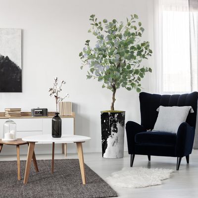 Artificial Tree in Contemporary Granite Effect Planter, Fake Eucalyptus Silk Tree for Indoor and Outdoor Home Decoration - 66" Overall Tall (Plant Pot Plus Tree)