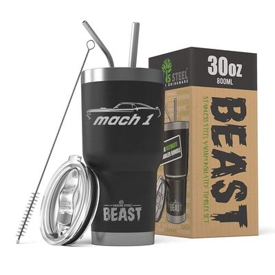 1969 Mach 1 Mustang Beast 30 oz Stainless Steel Insulated Tumbler w/Lid, 2 Straws, Brush and Gift Box black