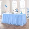 108in Baby Blue Tulle Table Skirts for Rectangle Tables 6/8/4ft, 2-Layer Gold Grim Ruffle Tulle Tutu Blue Cloth Table Skirt 9ft Decor Boy Birthday Party Baby Shower Cake Dessert Tables(No Table Cover) view 1