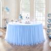 108in Baby Blue Tulle Table Skirts for Rectangle Tables 6/8/4ft, 2-Layer Gold Grim Ruffle Tulle Tutu Blue Cloth Table Skirt 9ft Decor Boy Birthday Party Baby Shower Cake Dessert Tables(No Table Cover) view 2