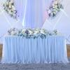 108in Baby Blue Tulle Table Skirts for Rectangle Tables 6/8/4ft, 2-Layer Gold Grim Ruffle Tulle Tutu Blue Cloth Table Skirt 9ft Decor Boy Birthday Party Baby Shower Cake Dessert Tables(No Table Cover) view 3