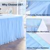108in Baby Blue Tulle Table Skirts for Rectangle Tables 6/8/4ft, 2-Layer Gold Grim Ruffle Tulle Tutu Blue Cloth Table Skirt 9ft Decor Boy Birthday Party Baby Shower Cake Dessert Tables(No Table Cover) view 4