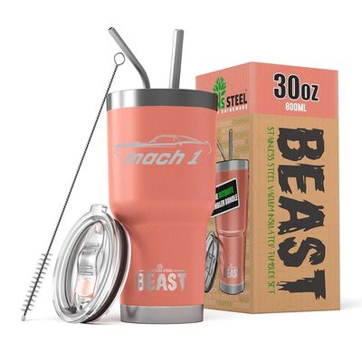 1969 Mach 1 Mustang Beast 30 oz Stainless Steel Insulated Tumbler w/Lid, 2 Straws, Brush and Gift Box pink