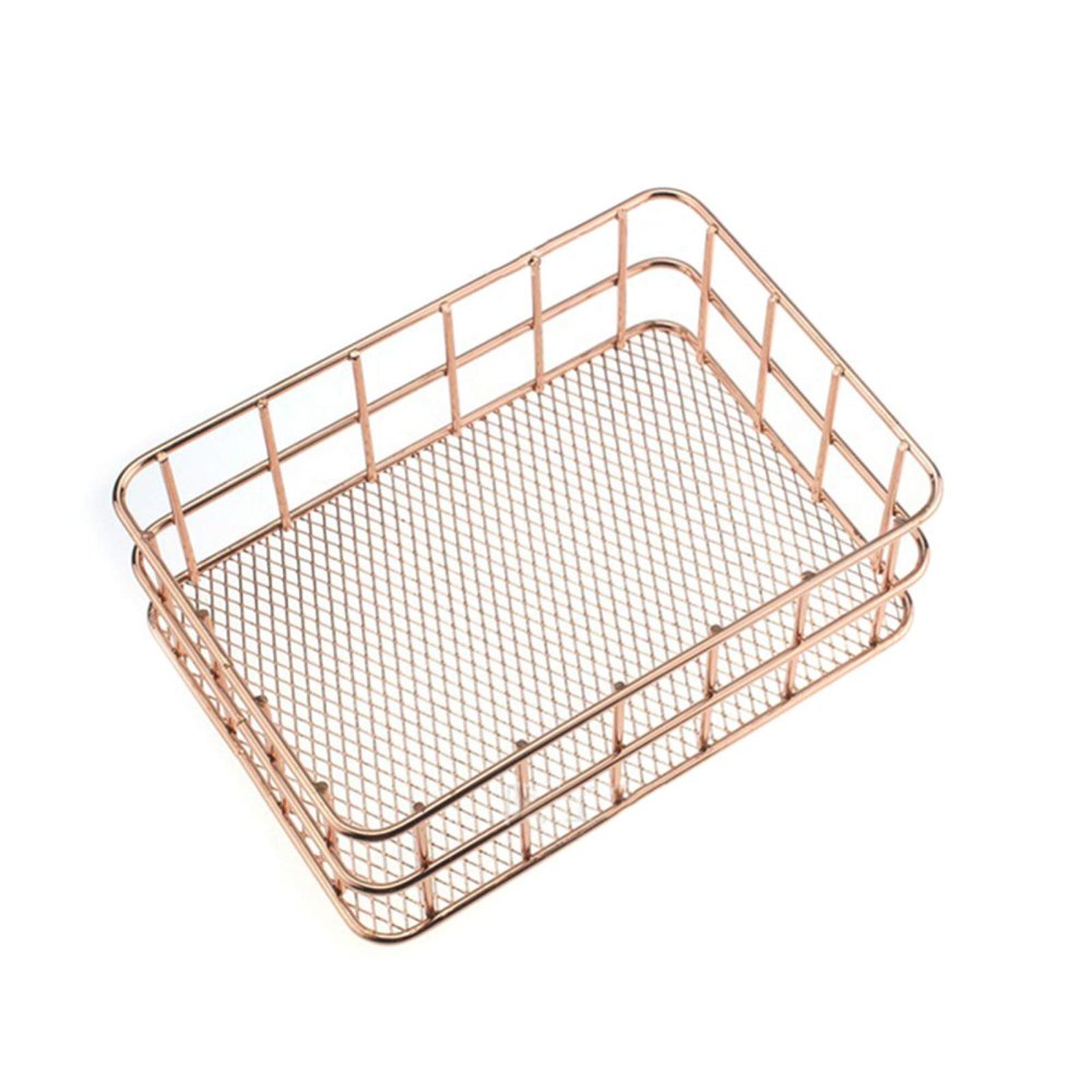 VALINK Wire Iron Storage Basket Rose Gold Durable Home Office Desk Shelf Desktop for Kichen Cabinets Bedroom Bathroom