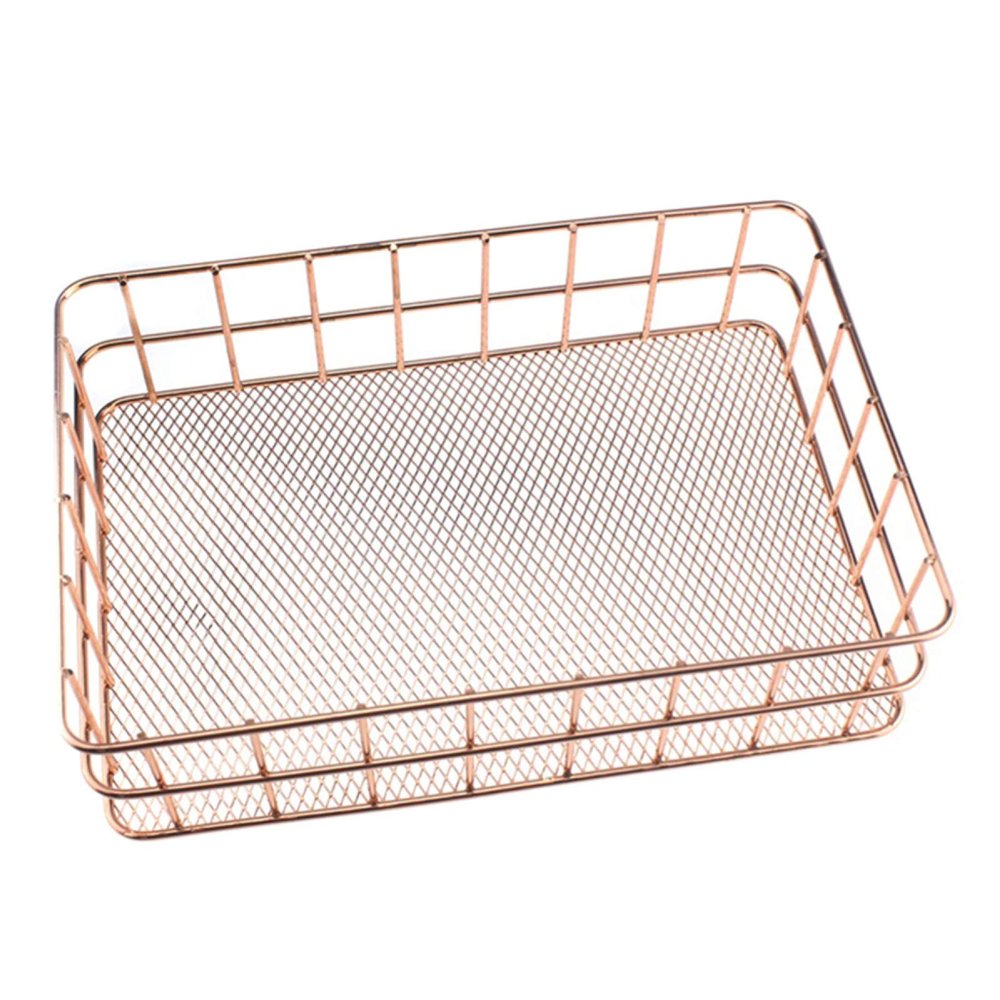 VALINK Wire Iron Storage Basket Rose Gold Durable Home Office Desk Shelf Desktop for Kichen Cabinets Bedroom Bathroom