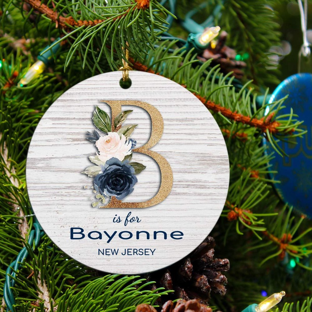Christmas Ornament Tree 2025 Gift Bayonne New Jersey Ornaments Xmas Keepsake Decoration Remember Party Holiday Rustic Gift Family Friends 3" White
