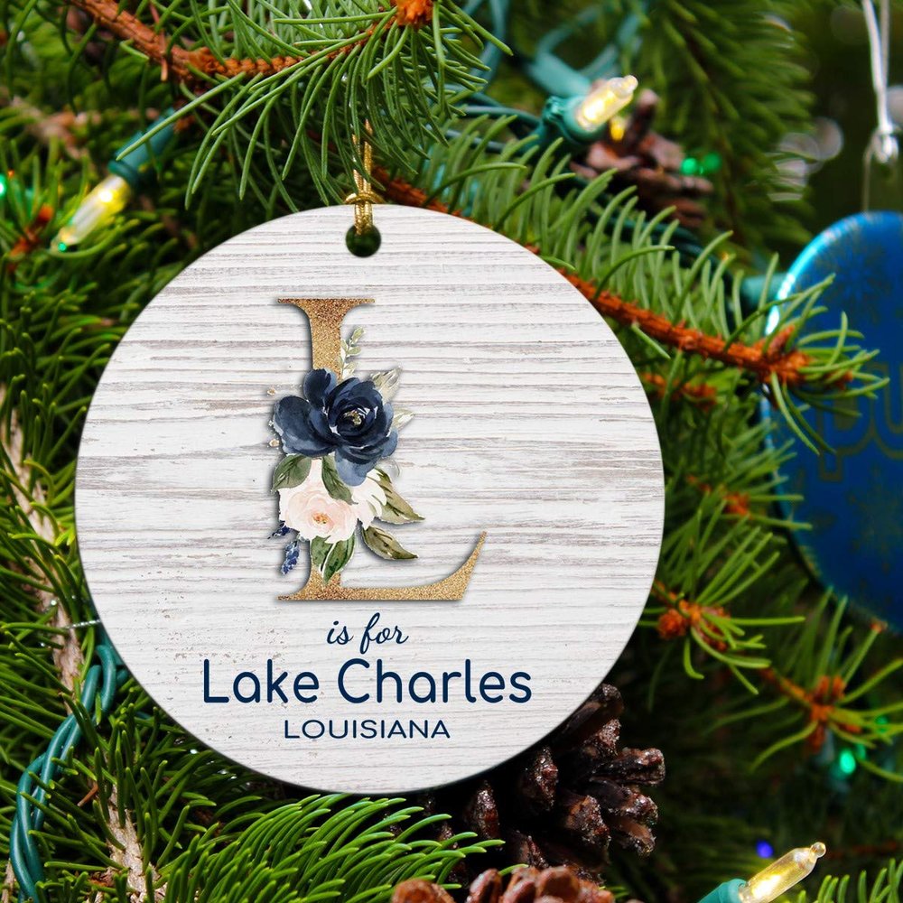 Christmas Ornament Tree 2025 Gift Lake Charles Louisiana Ornaments Xmas Keepsake Decoration Remember Party Holiday Rustic Gift Family Friends 3" White