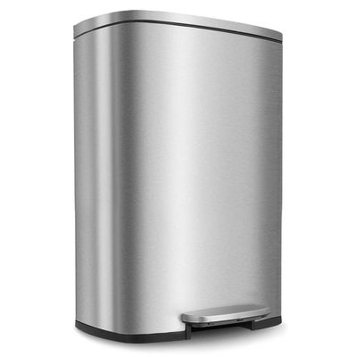 BestOffice 13.2 Gallon(50L) Trash Can, Fingerprint Proof Stainless Steel Kitchen Garbage Can with Removable Inner Bucket and Hinged Lids, Pedal Rubbish Bin for Home Office