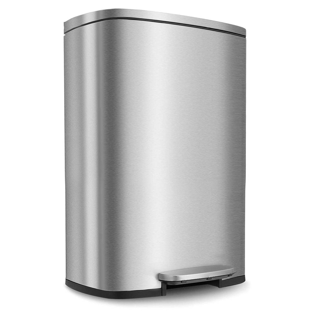 BestOffice 13.2 Gallon(50L) Trash Can, Fingerprint Proof Stainless Steel Kitchen Garbage Can with Removable Inner Bucket and Hinged Lids, Pedal Rubbish Bin for Home Office