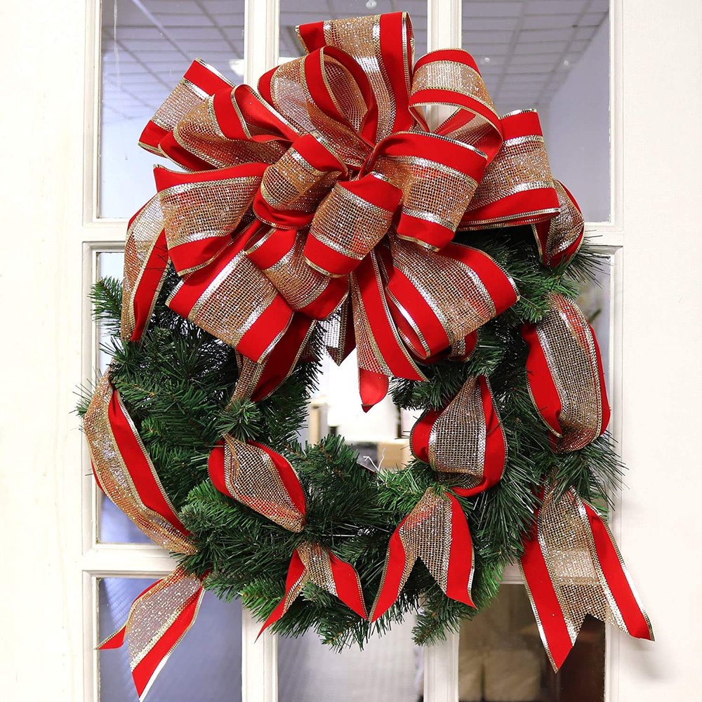 20" Handcrafted Northern Spruce Wreath, Red Ribbon with Real Touch Feel, Perfect Front Door Christmas Holiday Dcor for Home, Office, Party & Events