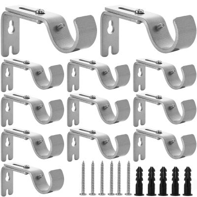 12Pcs Adjustable Curtain Bracket, Heavy Duty Wall Mount Holders for 1' Rods, 20lbs Capacity Metal Brackets, Silver
