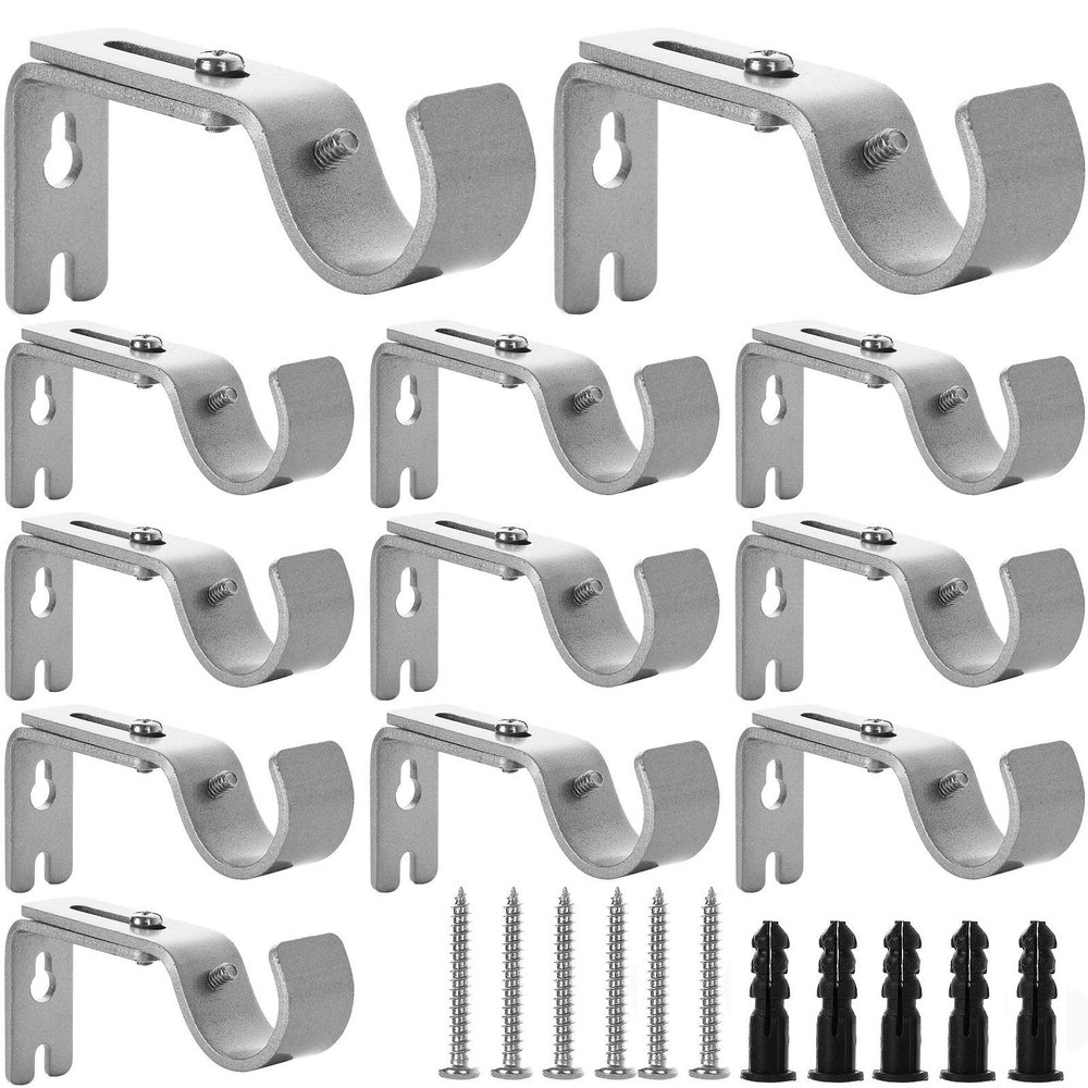 12Pcs Adjustable Curtain Bracket, Heavy Duty Wall Mount Holders for 1' Rods, 20lbs Capacity Metal Brackets, Silver