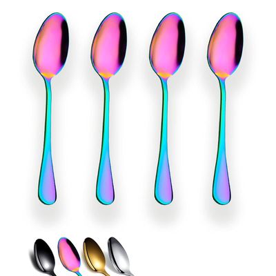 Rainbow Teaspoons 6.5" Set of 4, Berglander Stainless Steel Titanium Plating Shiny Mutil-Color Tea Spoons Silverware, Colorful Tea Spoon Small Dessert Spoon Teaspoon Easy To Clean Dishwasher Safe