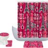 Amagical Eiffel Tower Kiss Heart Valentine's Day Pattern 4 Piece Bathroom Mat Set Shower Curtain Set Bath Mat Contour Mat Toilet Cover Shower Curtian 12 Hooks view 1