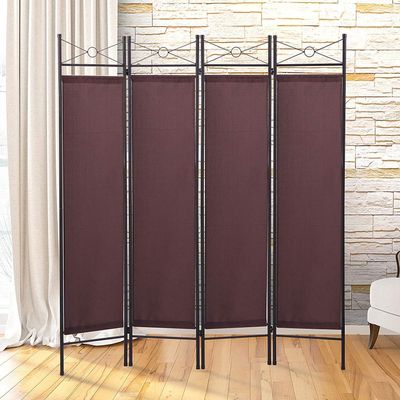 4 Panel Folding Room Divider Freestanding 6FT Room Divider Wall with Office Partition Privacy Panel Screen with Polyester Fabric & Steel Frame, Indoor Folding Portable Partition Screen, Brown