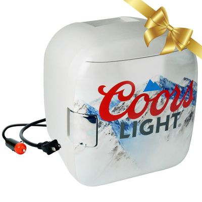 Coors Light Mini Fridge - 12 Can Refrigerator for Bedroom Office, Portable Table Top Beverage Cooler, 12V 110V Refrigerador for Drinks, Soda, Wines, Use in Car, Dorm, Outdoor