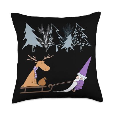 Cute Gnome & Reindeer Tee - Funny Vintage Ugly Christmas Throw Pillow