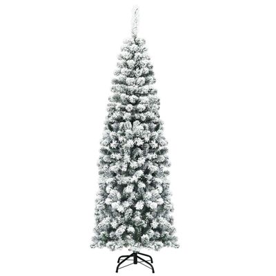 6Ft Unlit Hinged Snow Flocked Artificial Pencil Christmas Tree w/ 500 Branch Tip