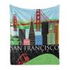 Lunarable California Throw Blanket, City Landscape Postcard Illustration of City of San Francisco, Flannel Fleece Accent Piece Soft Couch Cover for Adults, 70" x 90", Blue Multicolor view 1