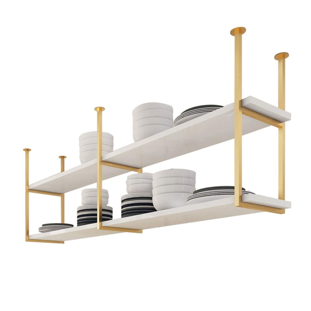 Pot Rack Kitchen Wine Rack Ceiling Mount | Pan Rack/Hanging Shelf Hanger Organiser Storage Shelving Tray Holder Ceiling Decoration Shelf for Bars,Restaurants,Kitchens, White (Size : 1203080cm)