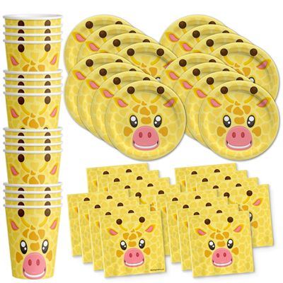 Giraffe Birthday Party Supplies - Jungle Animal Party Supplies - Zoo Animal Party Supplies - Giraffe Themed Party Supplies | Tableware Set Includes Plates, Napkins and Cups | Kit for 16 Set